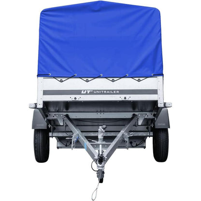 UNITRAILER Auto Anhänger 230x125 Garden Trailer 230 Kipp 750 kg mit Stützrad, Blauer Hochplane und Hochspriegel